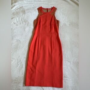 Bright Salmon colour midi dress Zuhair Murad
